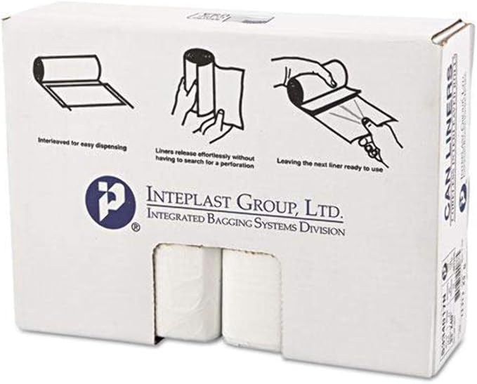Inteplast 33 Gallon Can Liner - 33 x 40 inches 17 Mic Gauge 25 bags per roll 10 rolls Natural 250 Count | (S334017N)