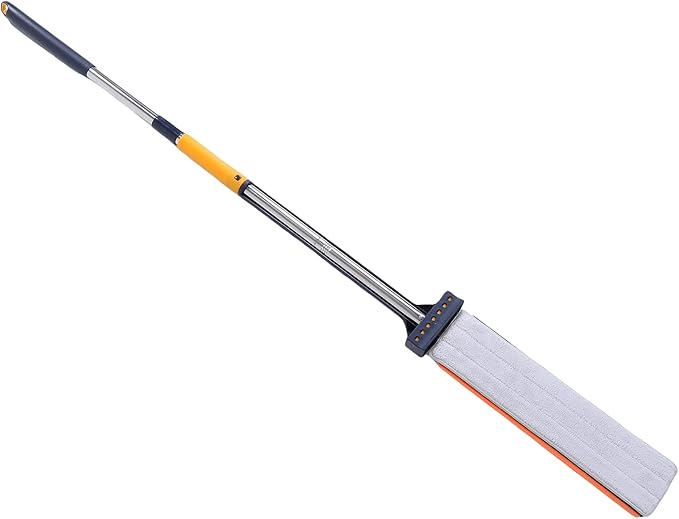 Brrnoo Flat Mop with Scraper 360 Degree Rotation Mop with Built in Scraper and Toothed Comb Lightweight Floor with 54 Inch Adjustable Stainless Steel Handle (Dark Blue+6 Microfiber Reusable Pads)