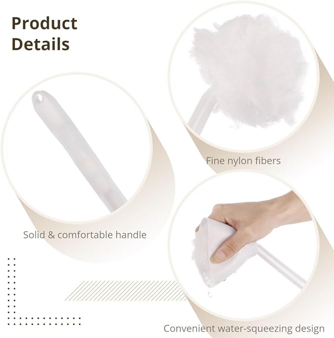 4-Piece Toilet Cleaning Mop Set With Long Handles White Soft Nylon Head Brushes And Storage Base For Bathroom Toilets And Bathtubs