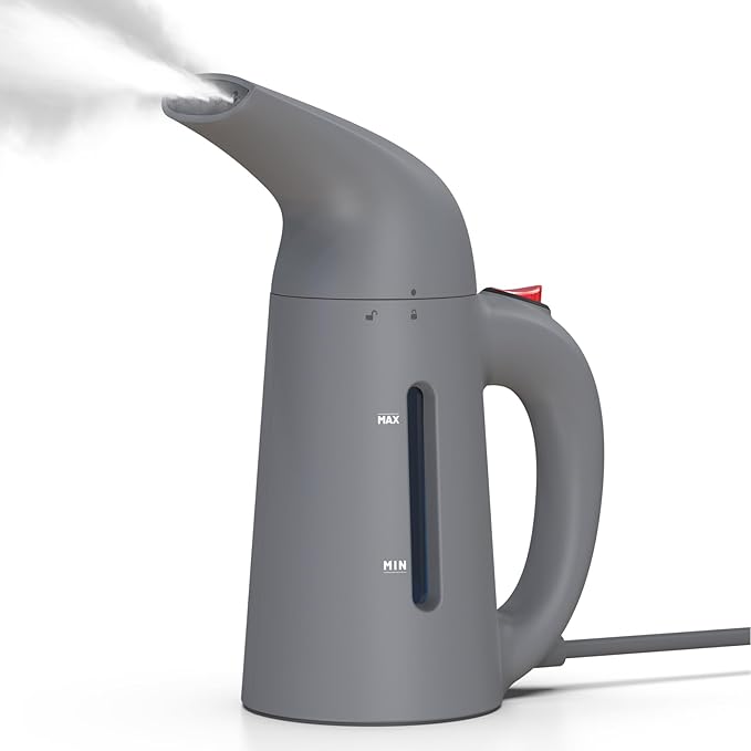 Steamer for Clothes Handheld Garment Steamer Portable Clothes Steamer Remove Wrinkle 180ml Water Tank 12 minutes Continuous Steam 2.3 meter Cord Ideal for ALL Fabrics One button Design (Gray)