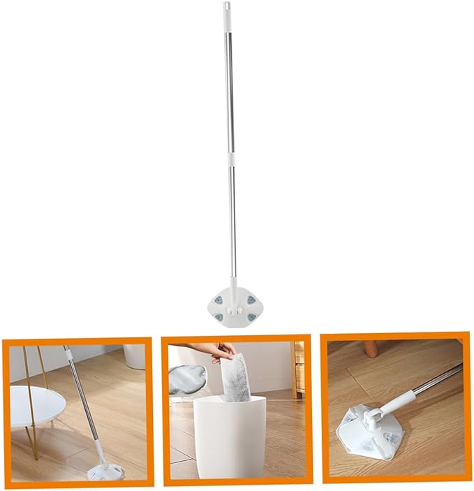 Retractable Dust Mop with Long Handle Triangle Microfiber Dust Mop Cloth Replacement for Household Use