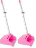 SPARTA Upright Dustpan with Aluminum Handle Serrated Edge for Broom Combing Secure Yoke Lock with Easy Storage Hanging Hole for Commercial Cleaning Plastic 30 Inches Pink (Pack of 2)