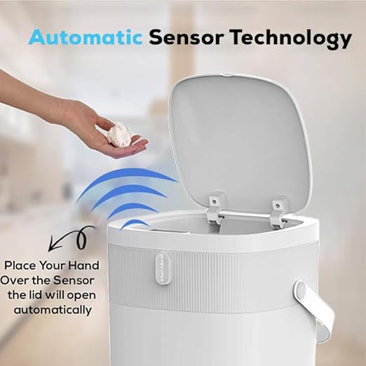 Automatic Motion Sensor Bathroom with Covered Trash Can One Smart Plastic Trash Cans Suitable for Bathrooms Offices Bedrooms Living Rooms (White)