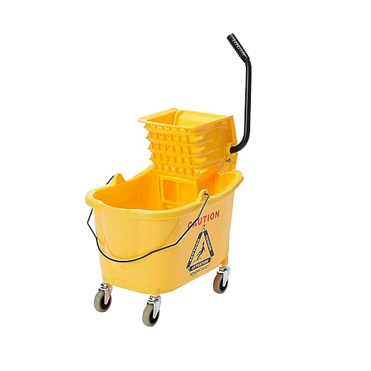 Amazon Basics Commercial Side Press Wringer Floor Cleaning Mop Bucket on Wheels 35-Quart Yellow