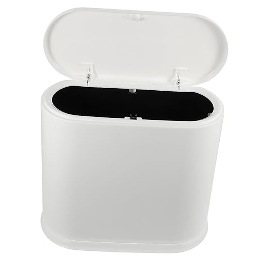 Compact Trash Can with Lid Small Space Saving Garbage Bin for Bathroom Bedroom Office White PP Wastebasket for Household Use