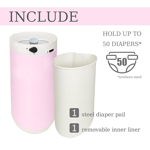 Diaper Pail Diaper Pail Odor Locking with Childproof Lock Stainless Steel Garbage Pail with lid 15 Liter/ 4 Gallon Baby Diaper Trash Can with Removal Inner Liner Pink
