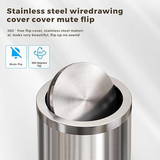 4.8GALStainless Steel Bathroom Trash Can with Lid Silver Trash Can with Flipping Lid Garbage cans for KitchenLiving RoomDental OfficeHotelGuest Room(4.7gal-Silver)