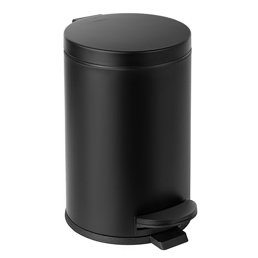 Cesun 1.2 Gallons Small Black Trash Can Bathroom Garbage Can with Lid and Foot Pedal Mini Round Wastebasket for Bathroom Bedroom Office 4.5 Liters / 1.2 Gallons Matte Black