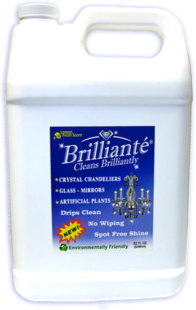 BRILLIANTÉ Crystal Chandelier Cleaner Manual Sprayer 32oz Spray Bottle &amp Gallon Refill Environmentally Safe Ammonia-Free Drip-Dry Formula Made in USA