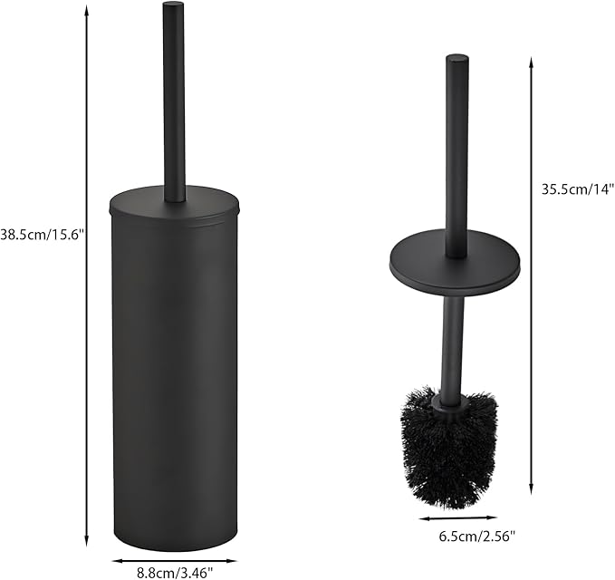 Matte Black Toilet Brush and Holder Set - Stainless Steel Toilet Bowl Scrubber with Replaceable Head &amp Splash Guard