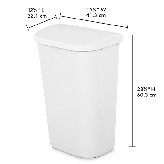 Sterilite 11.3 Gallon D Shape Flat Side Lift Top Lid Wastebasket Trash Can for Kitchen Home Office and Garage or Workspace White (18 Pack)