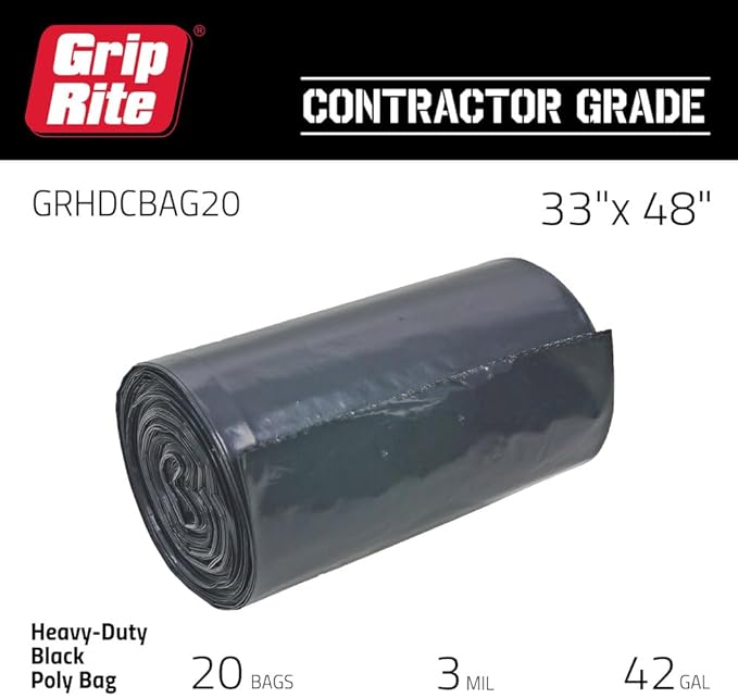 Grip Rite Prime Guard GRHDCBAG20 Grip Rite Heavy Duty 3 Mil Black Contractor Trash Bags 20 per box