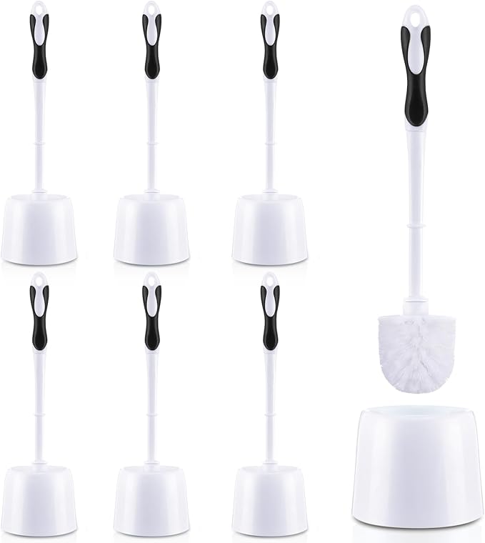Tioncy 6 Pack 14.96 Inches Toilet Brush with Holder Toilet Bowl Brush and Caddy Set Stiff Bristles Scrubber for Bathroom Cleaning Supplies (BlackWhite)