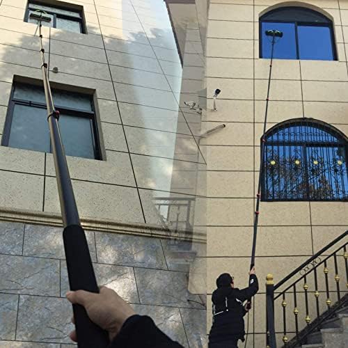 Water Powered Pole Kit 12ft to 39ft Adjustable Window Cleaning Pole 180° Rotating Brush Head Telescopic Cleaning Brush Exterior Glass Socket Panel