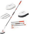 PRETYZOOM Long Handle Tub Tile Scrubber Brush with Hard Bristle and Fiber Cloth for Bathroom Floor Grout Cleaning Multi Surface Scrub Tool with Hanging for Easy Storage and Efficient Shower