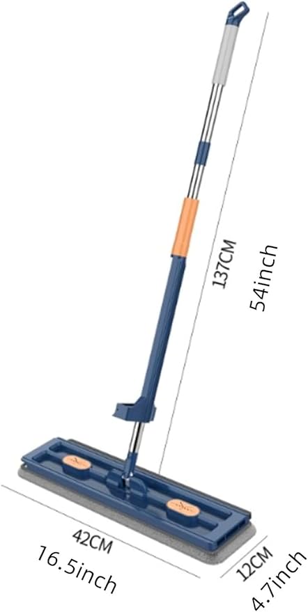 Self Wringing Magic Mop Large Flat Mop Effortless Cleaning Magic Self-Wringing Mop for Wet and Dry Use with Rag 1pc 12027(Blue 4rag)