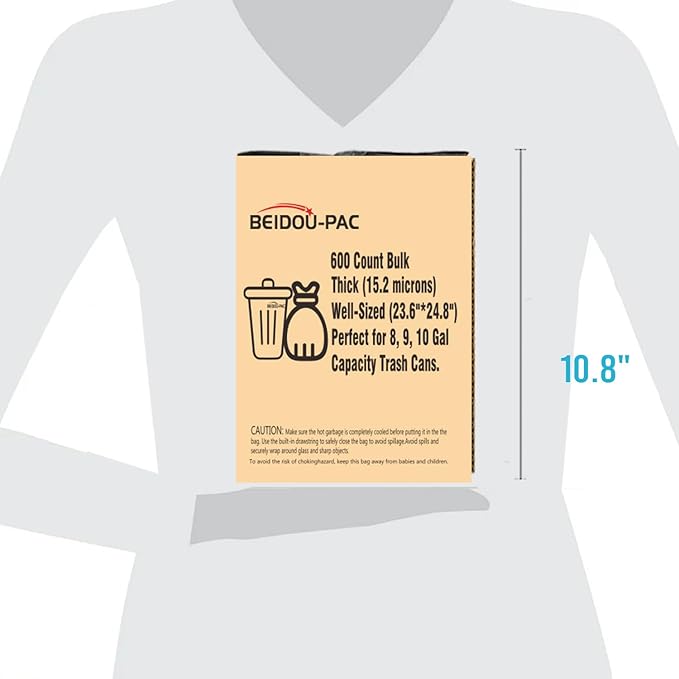 8-10 Gallon Trash Bags Drawstring 600 Count Bulk Black &amp Unscented Multi-purpose Garbage Bags for Business Home Bathroom Kitchen Commercial and Industrial