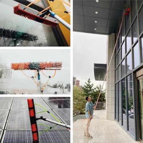 Glass Cleaning Brush Home Water Fed Telescopic Pole Kit Solar Panel Brush Rotating for Photovoltaic PanelWater Fed Pole Kit Solar Panel Cleaning Brush Adjustable Window Cleaning Pole 180°