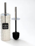 J&ampV TEXTILES Ceramic Toilet Brush Toilet Bowl Brush with Extra Long Handle Durable Bristles Toilet Scrubber and Covered Holder for Toilet Brush Set for Bathroom Cleaning (Chrome/White)