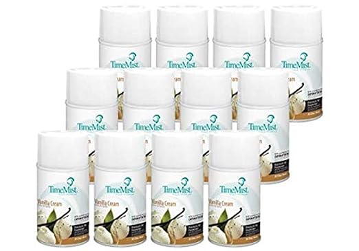 TimeMist Premium Metered Air Freshener Refills - Vanilla Cream - 7.1 oz (Case of 12) - 1042737 - Lasts Up To 30 Days and Neutralizes Tough Unwanted Odors