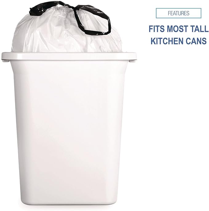 Regular-Duty 13 Gallon Drawstring Kitchen Trash Bags White Garbage Bags 24 x 28 100 Count