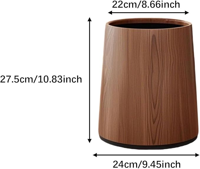 Trash Bin Wastebasket Removable Inner Portable Modern Paper Basket Bathroom Trash Can for Office Laundry Kitchen Restroom M Brown