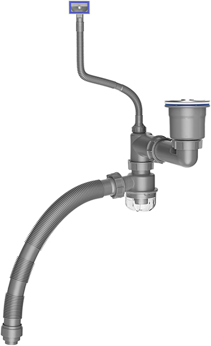Portable Space Saving Kitchen Sink Drain Set Featuring Clear Backflow Preventer and Flexible Pipe Designs
