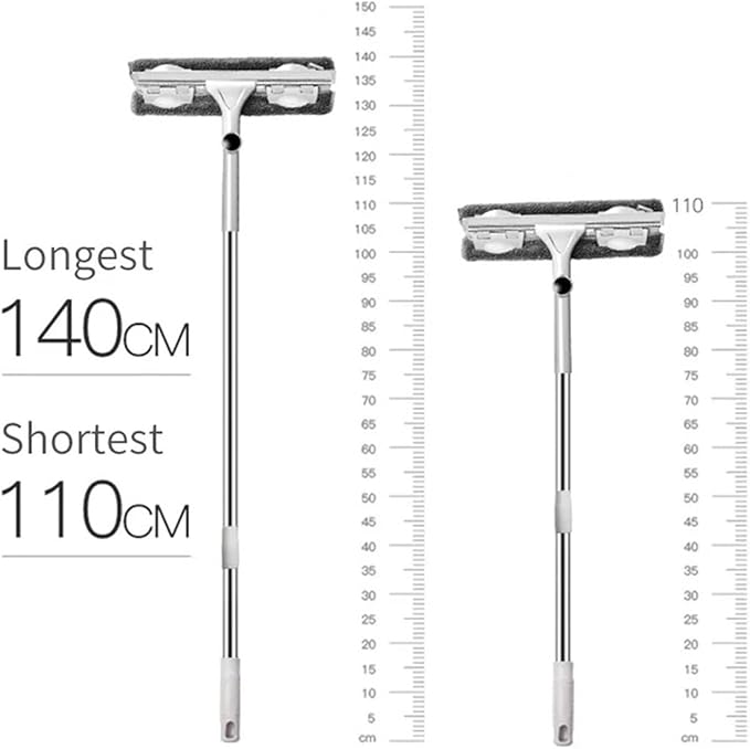 Telescopic Rod Glass Cleaning Mop – Long Handle Window Wiper &amp Washer Tool with Brush Head for Household Use(Gray 1 mop 3 Cloth)
