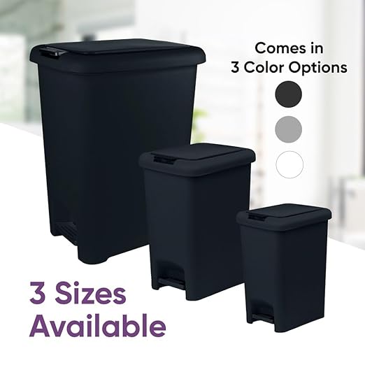 Superio 10L Slim Step &amp Push Trash Can - 2.5 Gallon Dual Opening Compact Design (10.63x7.68x13.53) - Black