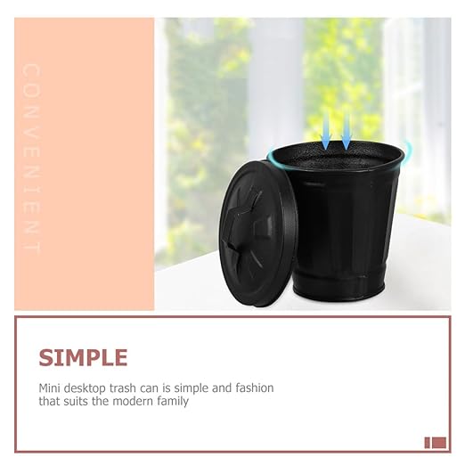 5pcs Mini Lidded Tiny Trash Can Set Galvanized Iron Desktop Organizer and Flower Pot for Living Room Bedroom Black 9x9.5x6cm Wastebasket for Tabletop Storage and Small Garbage
