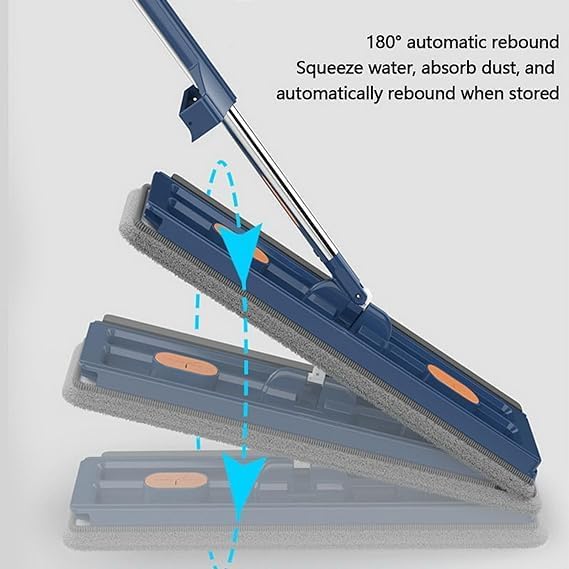 Professional Floor Mop with 360° Rotating Head 51-Inch Stainless Steel Handle White 6 Microfiber Pads 42x12cm Head for All Hard Surfaces (Blue)