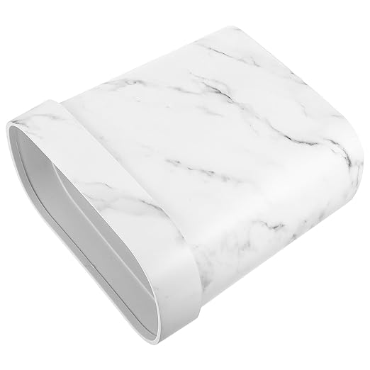 BESPORTBLE Marble Pattern Oval Narrow Trash Can Lidless Wastebasket for Bathroom Bedroom Kitchen Plastic Rubbish Bin with Stain-Resistant Surface Contemporary Design for Hotels and Vacation