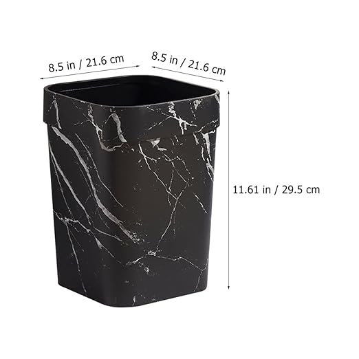 Marble Pattern Square Wastebasket 12L Plastic Garbage Bin with Lid Black Bathroom Trash Can for Residential and Hospitality Use