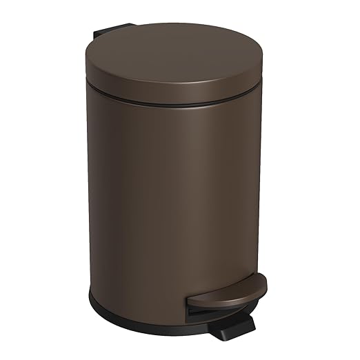 Cesun 1.2 Gallons Small Brown Trash Can Bathroom Garbage Can with Lid and Foot Pedal Mini Round Wastebasket for Bathroom Bedroom Office 4.5 Liters / 1.2 Gallons Brown