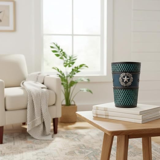 Urbalabs Police Officer Back The Blue Thatch Bathroom Trash Can Office Western Waste Basket Family Faith Cross Buckle Country Wastebasket Office Wire Garbage Can Cowboy Gun Decor Bathroom Decor