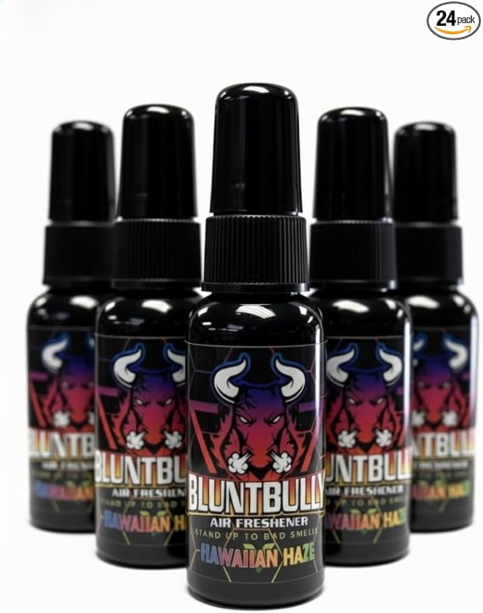Blunt Bully Air Freshener (Hawaiian Haze) Premium Oil Based Air Freshener Spray. Long-Lasting Room Bathroom Office &amp Car Scent | Eliminates Odors from Smoke Pets &amp More (Pack of 24)
