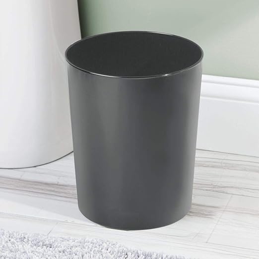 mDesign Round Metal Small 1.7 Gallon Recycle Trash Can Wastebasket Garbage Container Bin for Bathrooms Kitchen Bedroom Home Office - Durable Stainless Steel - Mirri Collection - Graphite Gray