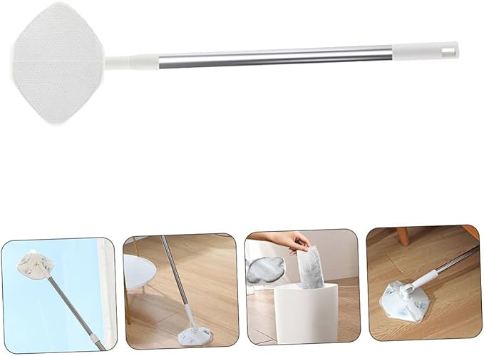Beaupretty Rotating Dust Mop with Washable Pads and Dry Wipes Set Triangle Shape Floor Cleaner for Hardwood and Tile No-wash Electrostatic Dust Removal Mop for Home Use