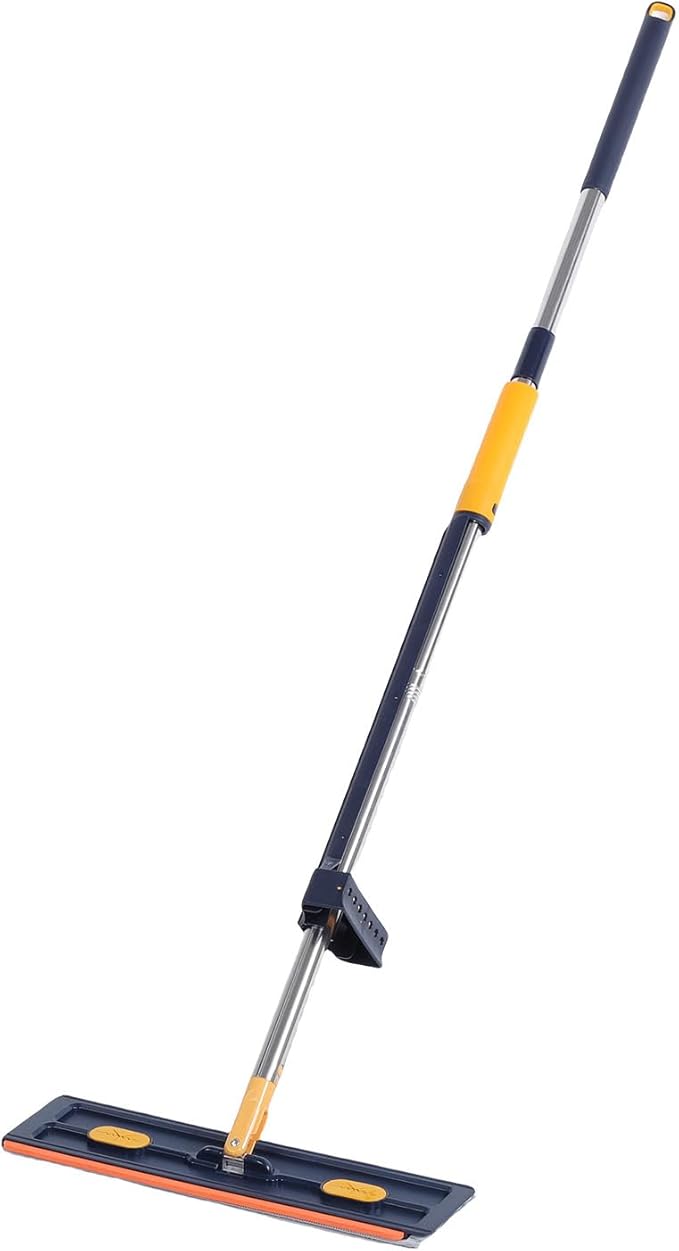 Dioche Flat Mop Set Flat Mop Set with 6 Reusable Microfiber Pads - Stainless Steel Handle 360° Rotating for Easy Cleaning on Tile Wood and Laminate Floors (Dark Blue+6 Microfiber Reusable Pads)