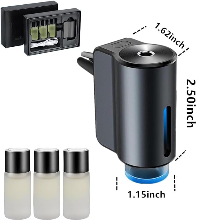 Smart Car Air FreshenerCar Air Freshener DiffuserRechargeable Car Aroma Diffuser3 Level Adjusts Intelligent Car Diffuser3 Bottles PerfumeMen's Fragrance(Blue) 1.8X1.2X1.2inch