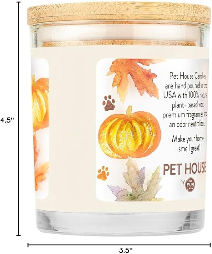One Fur All Pet House Fall Candles Long Lasting Clean Burning Soy Wax Scented Candles for Pet Odor Pumpkin Spice 2 Pack