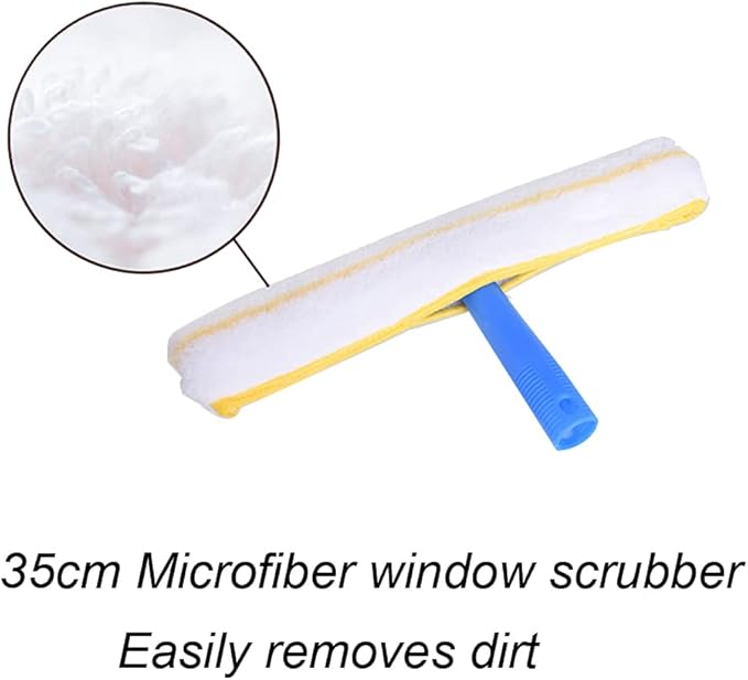 Window Glass Cleaner with Extension Pole 55/94/137/177 Long Handled Cleaning Kit Rubber Wiper for Bathroom Garage Window Cleaning Equipment with Microfiber Scrubber (137)