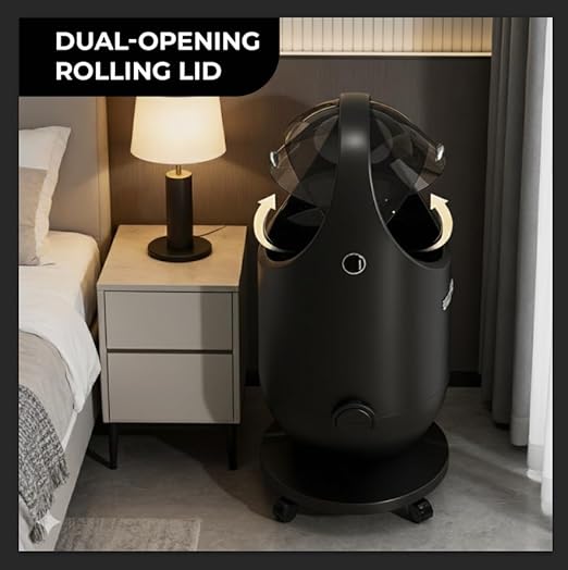FINCHESCLUB Trash Can with Rolling Lid Small Waste Basket with Removable Wheels Modern Garbage Can for Home Kitchen Office Bathroom Decor - 15L / Black