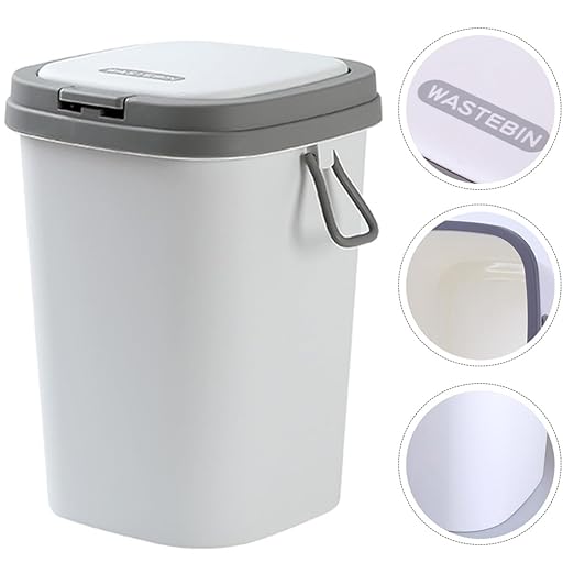 Press Type Trash Can with Lid 13L Gray Plastic Wastebasket for Bathroom Kitchen Living Room Compression Garbage Bin for Home Use