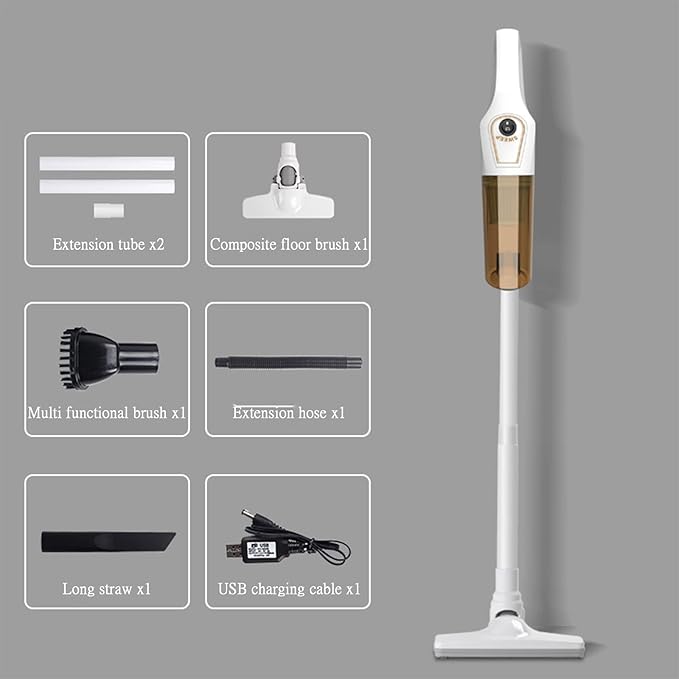Cordless Stick Vacuum 120W Powerful Suction Handheld Vacuum 3-Speed Cleaner for Carpet and Hardwood Floor DebrisDustsPet Hair