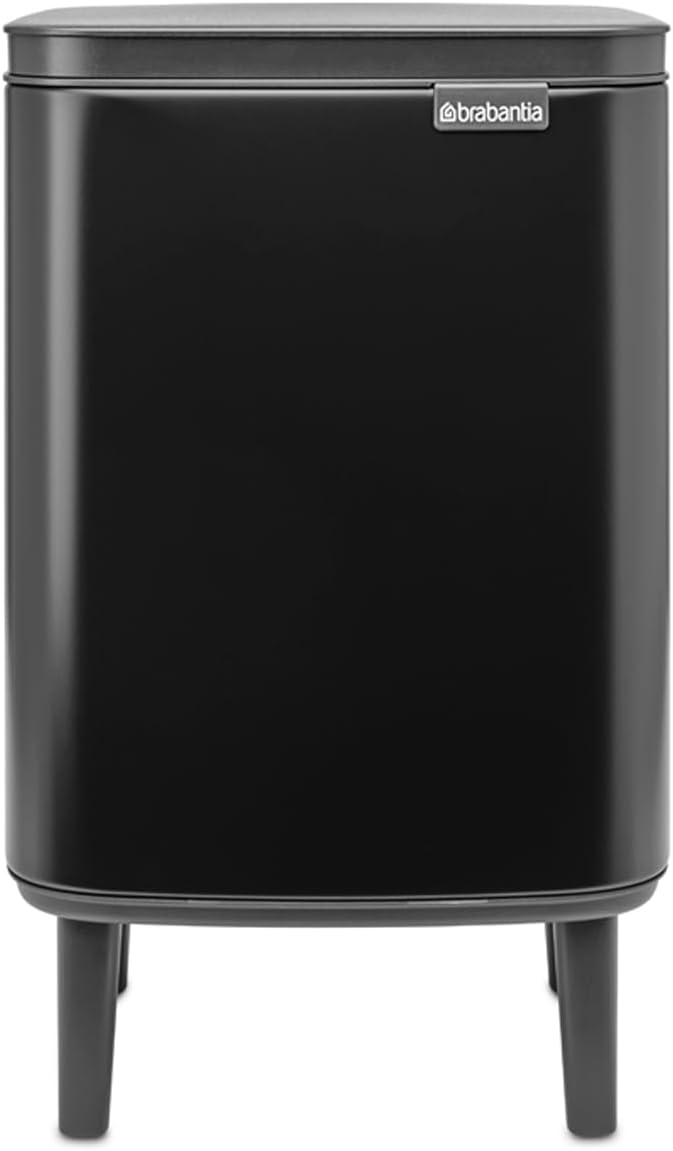 Brabantia Bo Small Lift-Open Trash Can with Raised Legs | 1.8 Gal / 7L | Matt Black | Free Standing Bedroom Bathroom Nursery Trash Can Removable Inner Bucket Non-Slip Feet | + Trash Bags