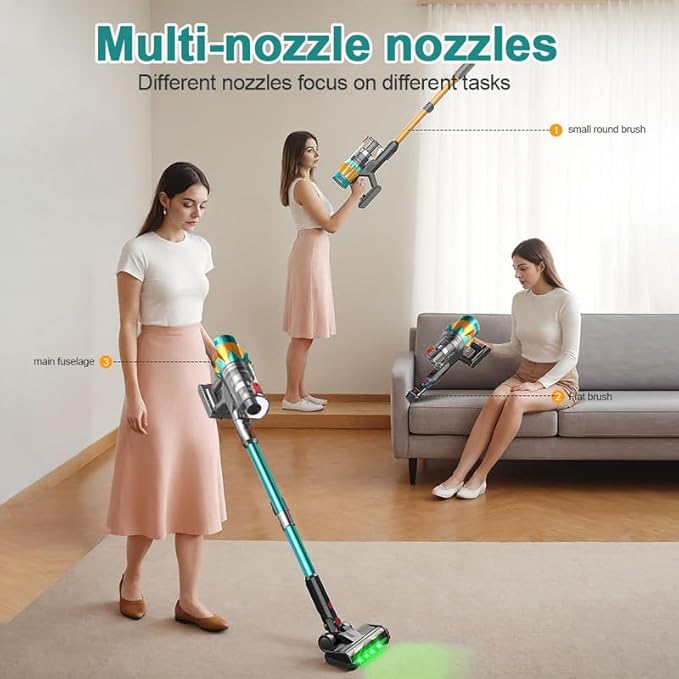 Cordless Vacuum Cleaner 550W 65Kpa 40Mins Vacuum Cleaners for Home LED Screen Stick Vacuum Cleaners Anti-Tangle 1.2L Dust Cup 4 in 1 Lightweight Vacuum for Hardwood Floor Carpet Pet Hair