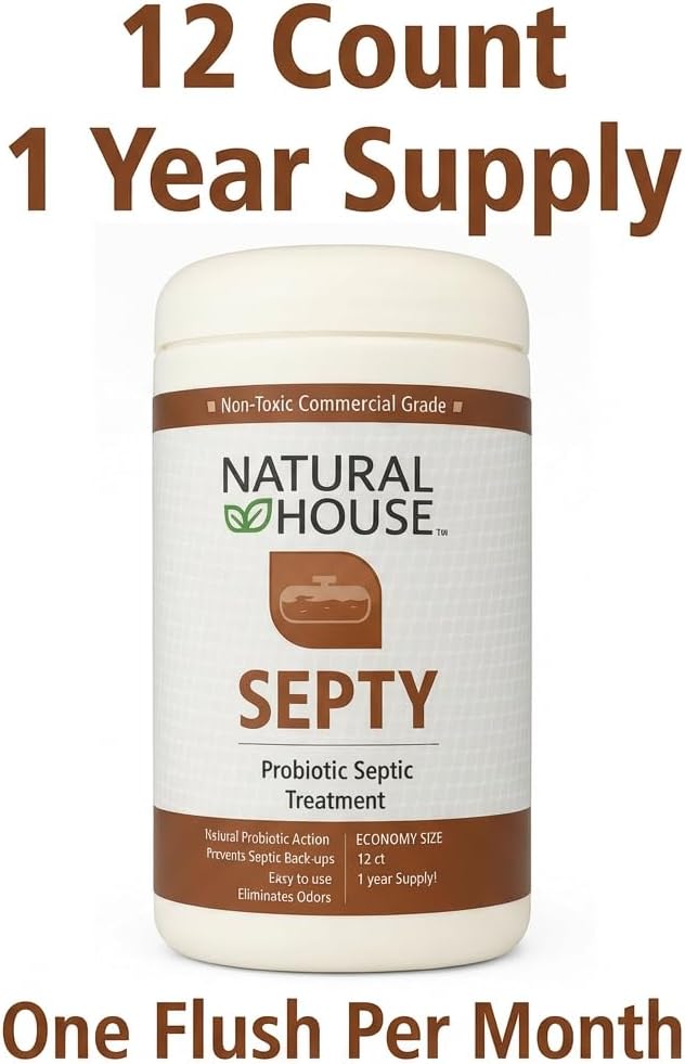 Natural House Septy - Probiotic Septic Tank Treatment - Prevents Backups - Reduces Odors - Supports Drain Fields - 12 Month Supply