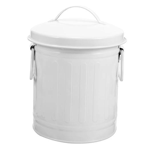 STOBOK Metal Desktop Storage Bucket Small Trash Can Lid Office Wastebasket for Living