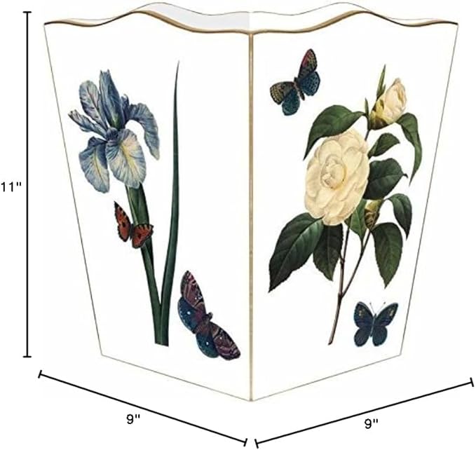 Marye-Kelley WB2 - White-Floral 2 Wastepaper Basket